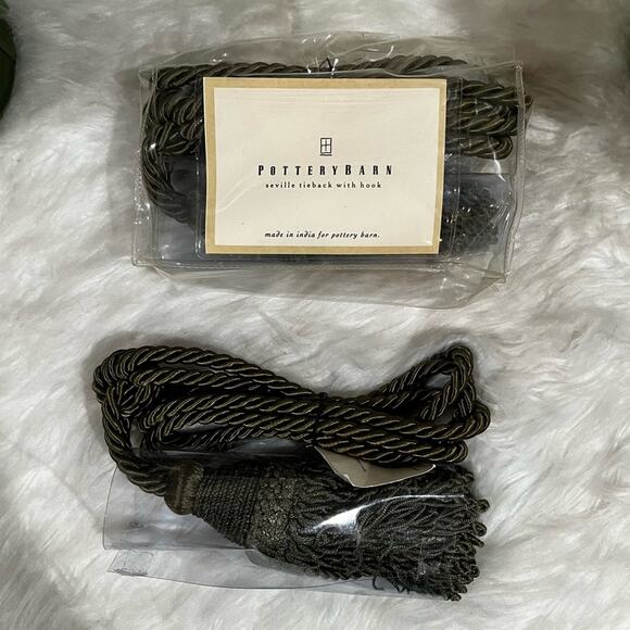 NEW Pottery Barn Seville Set 2 Tassel Drapery Tie Back + Hook Lichen Green NWT - Picture 4 of 15